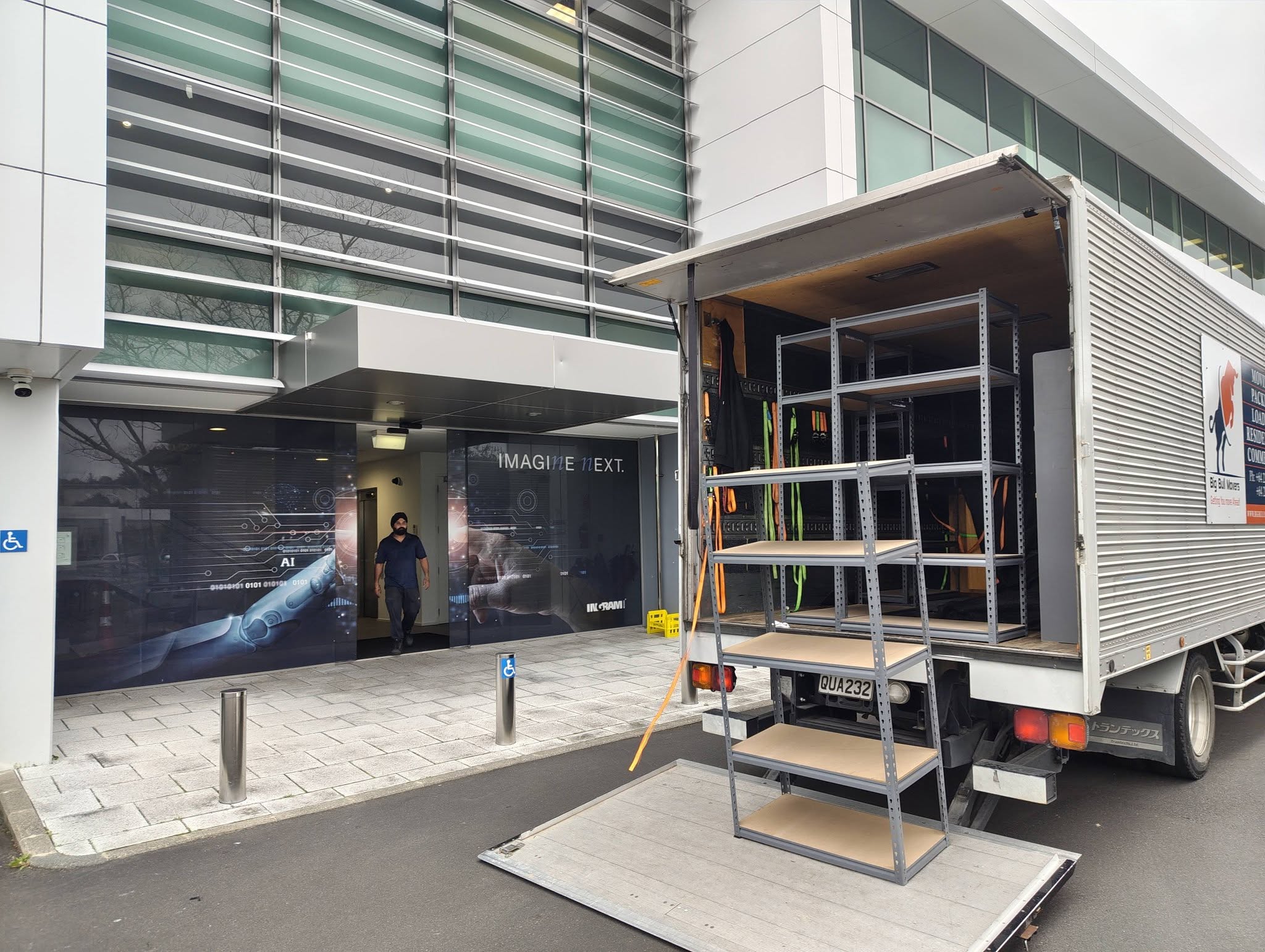 Big Bull Movers truck prepared for an Auckland office relocation